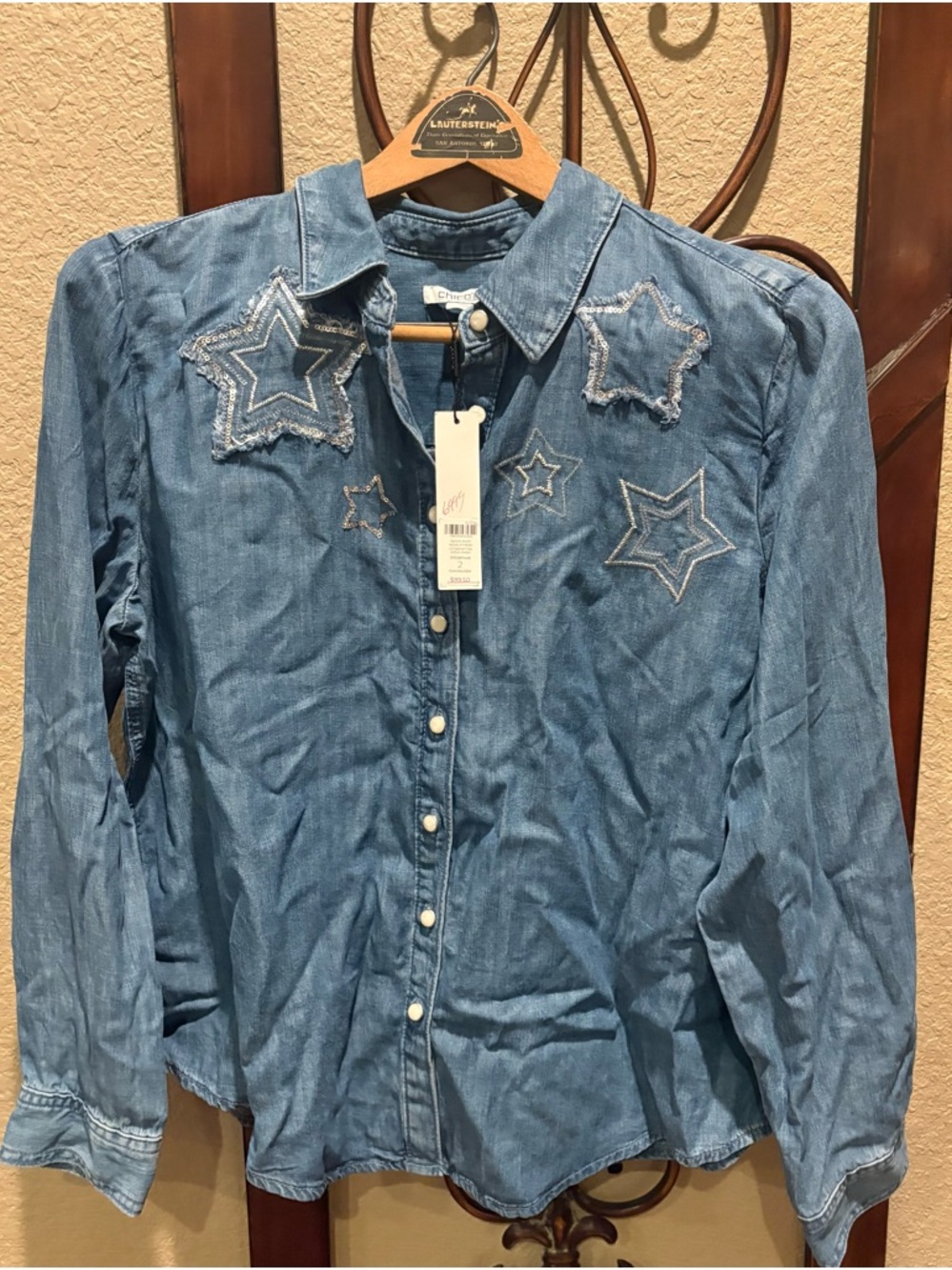 Chico's Denim Shirt with Star Sequin Detail